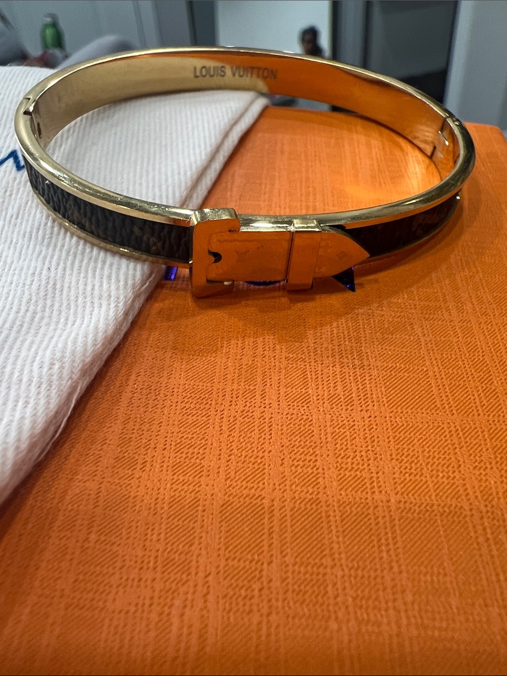 Louis Vuitton and Gold-Tone Buckle Bangle